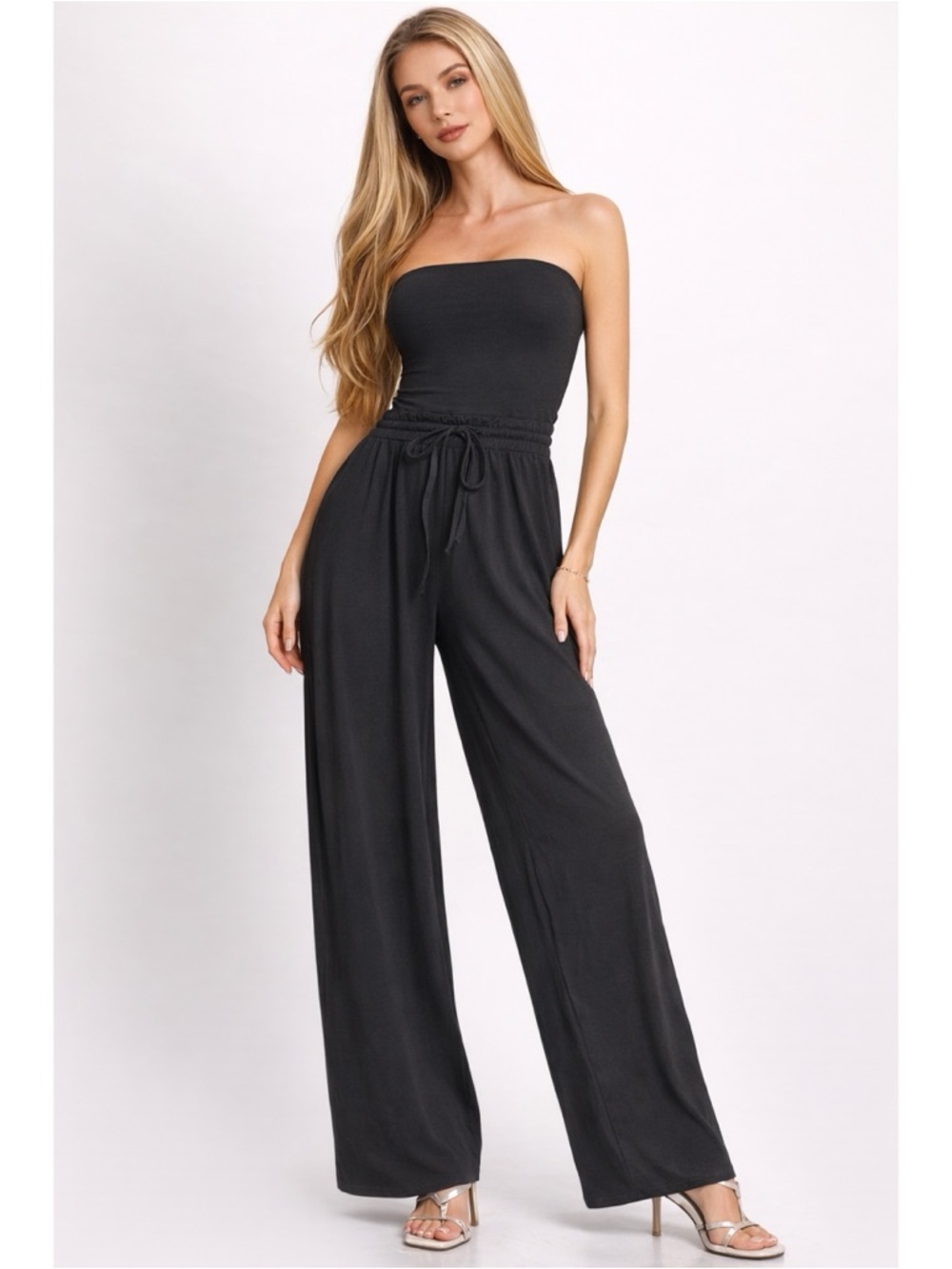 Strapless Wide-Leg Jumpsuit in Black